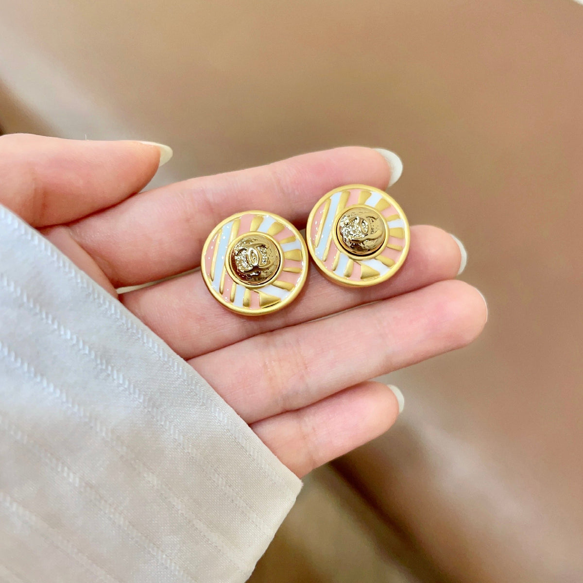 Signature Emblem Stud Earrings in Polished Metal-Tone – Design 106 side detail