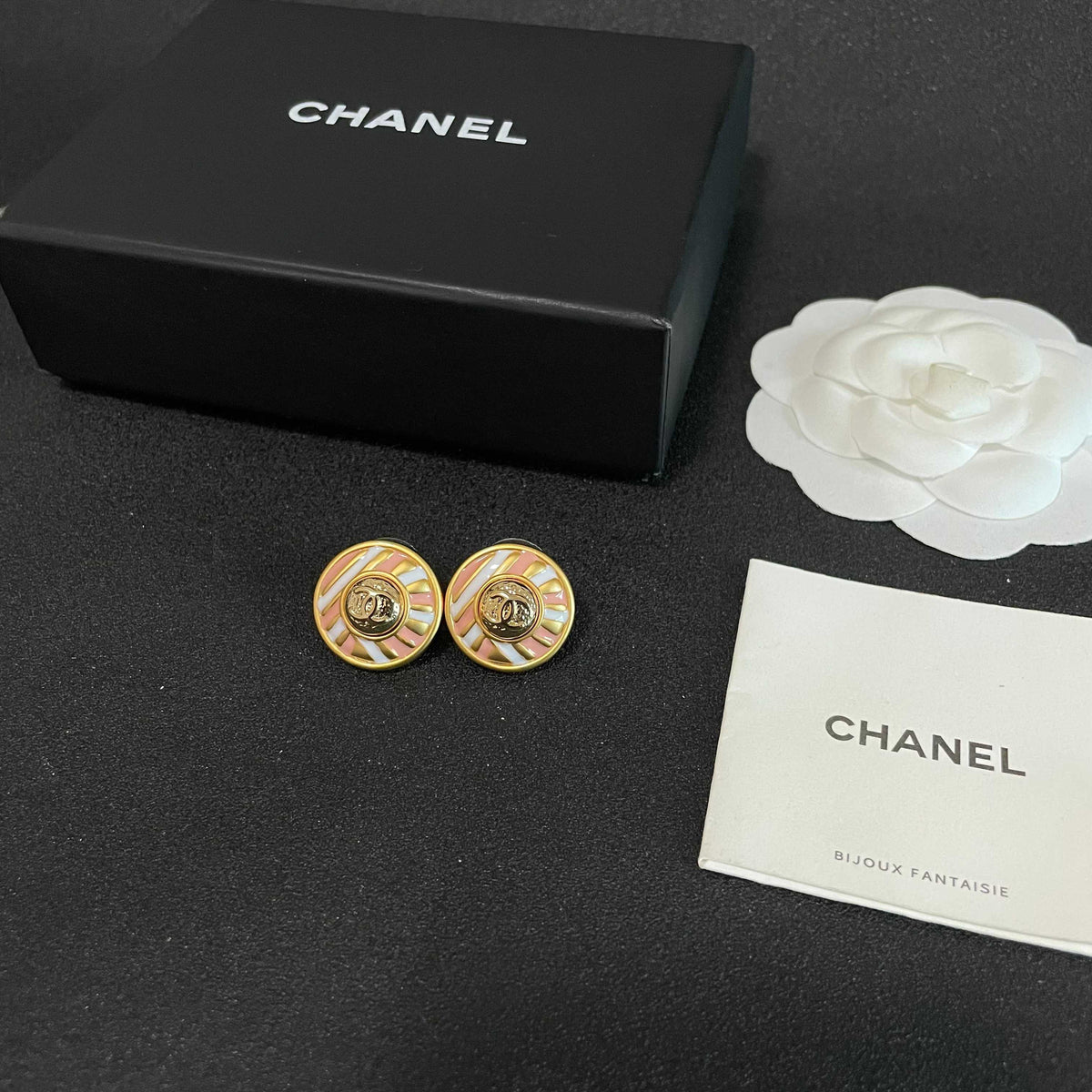 Signature Emblem Stud Earrings in Polished Metal-Tone – Design 106 close-up detail