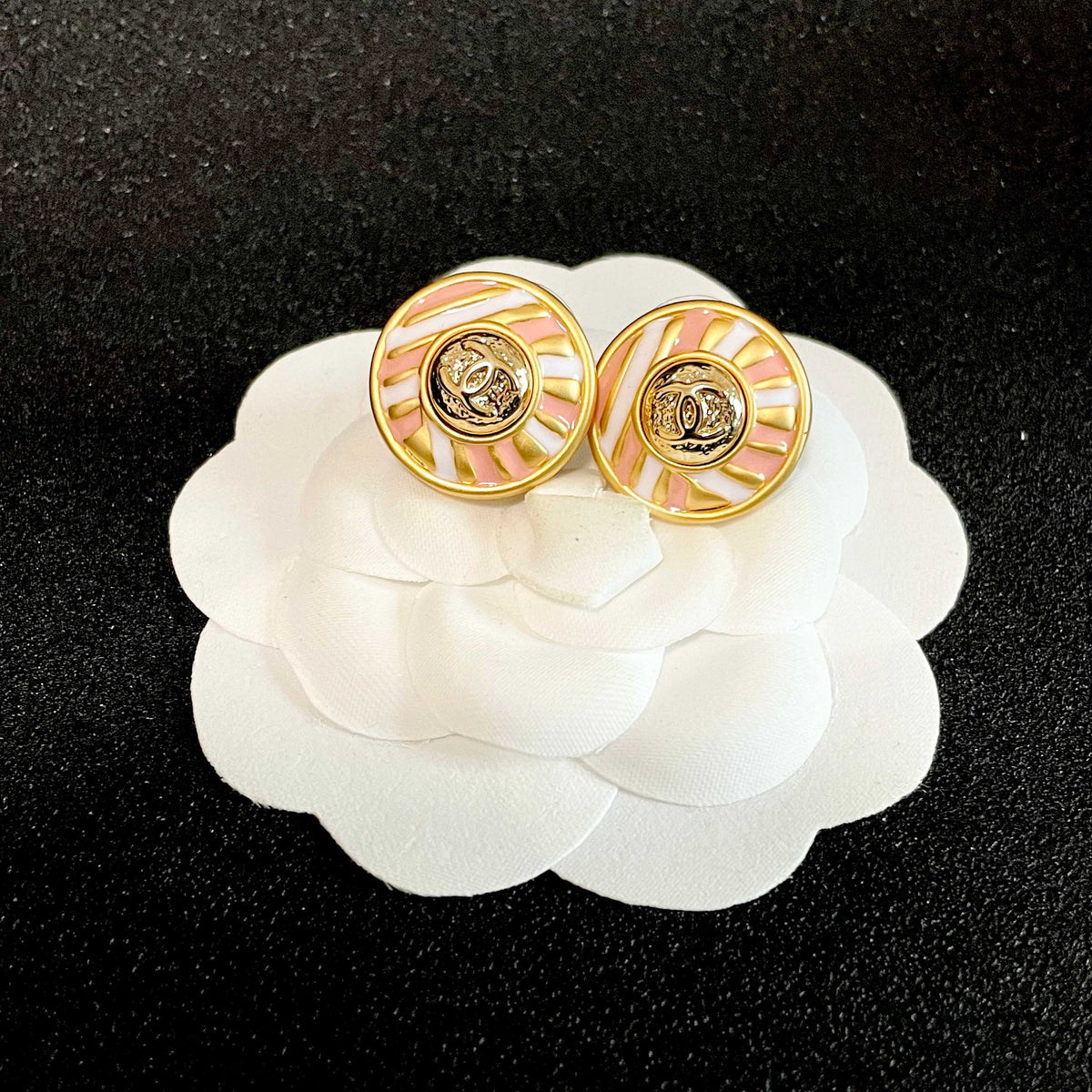 Signature Emblem Stud Earrings in Polished Metal-Tone – Design 106 front product view