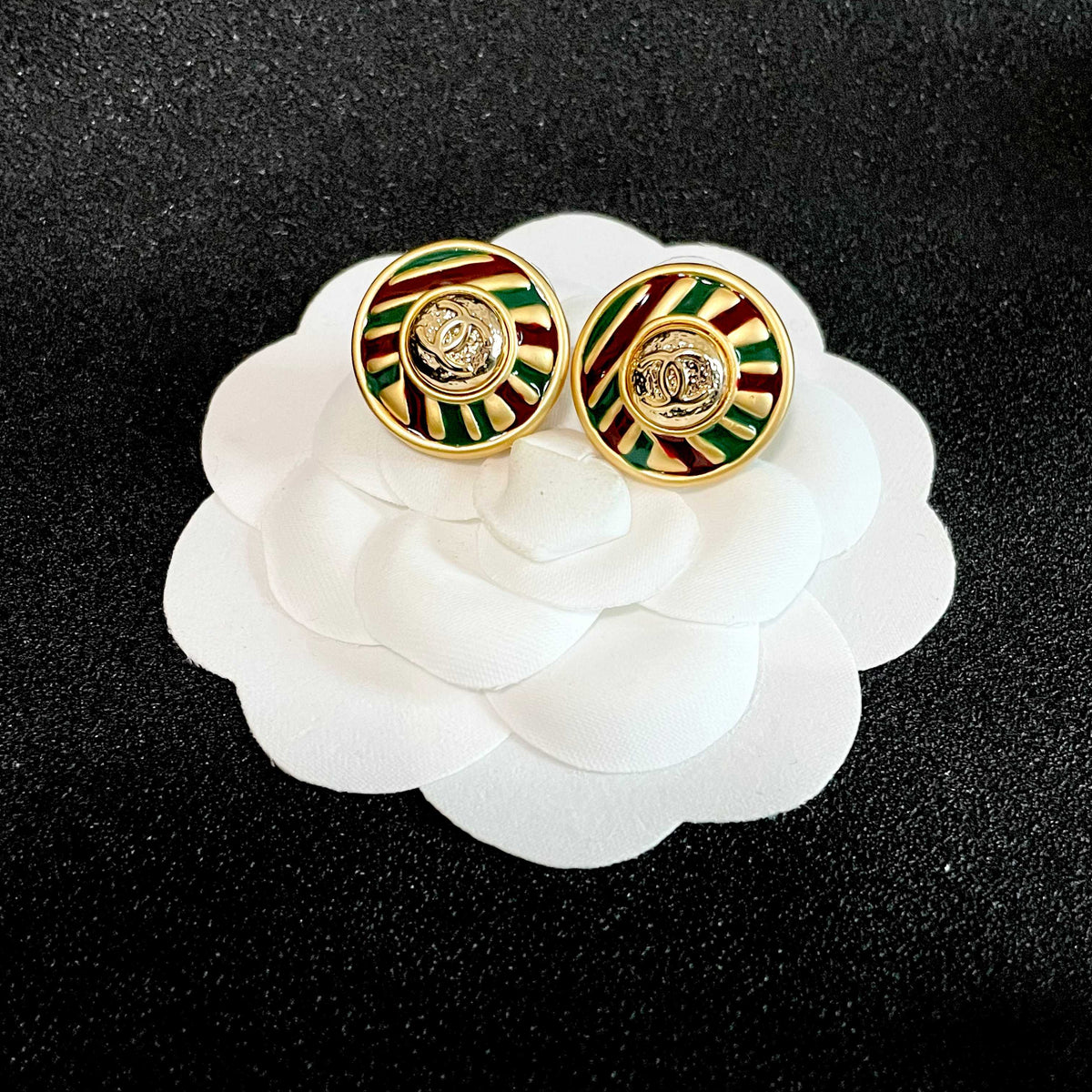 Signature Emblem Stud Earrings in Polished Metal-Tone – Design 105 front product view