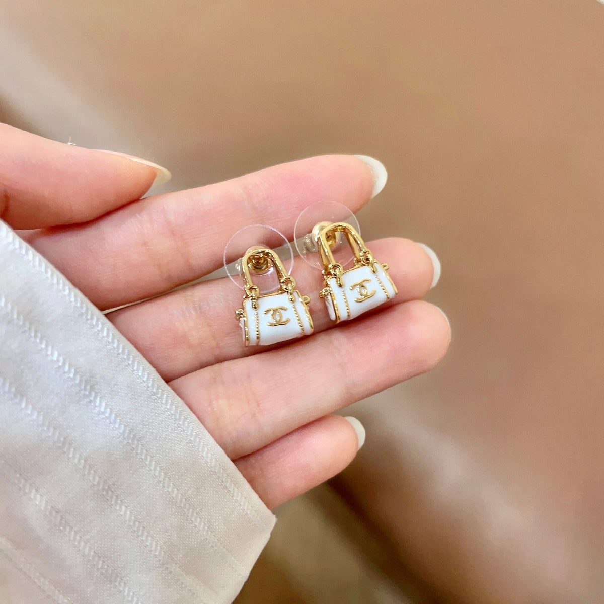 Signature Emblem Stud Earrings in Polished Metal-Tone – Design 103 side detail