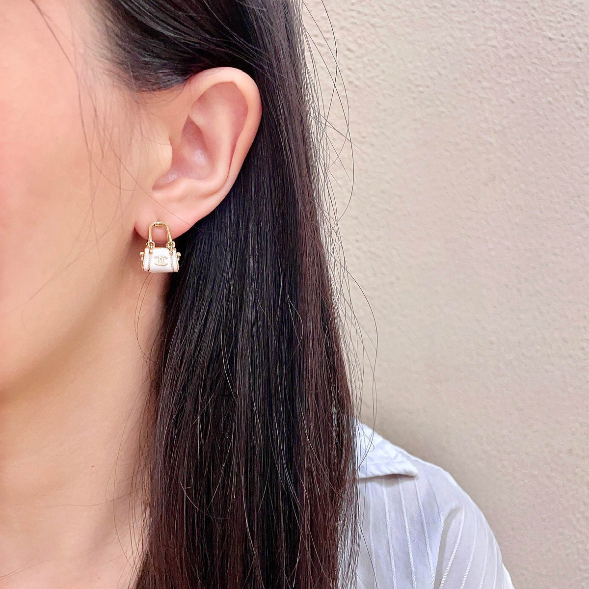 Signature Emblem Stud Earrings in Polished Metal-Tone – Design 103 detail view