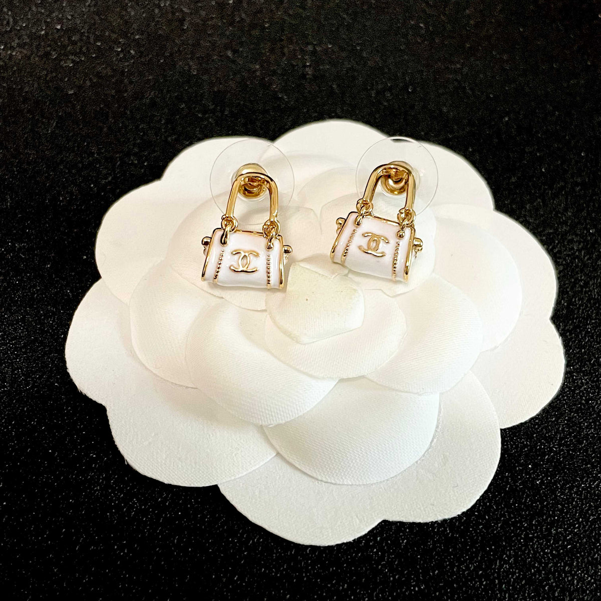 Signature Emblem Stud Earrings in Polished Metal-Tone – Design 103 front product view