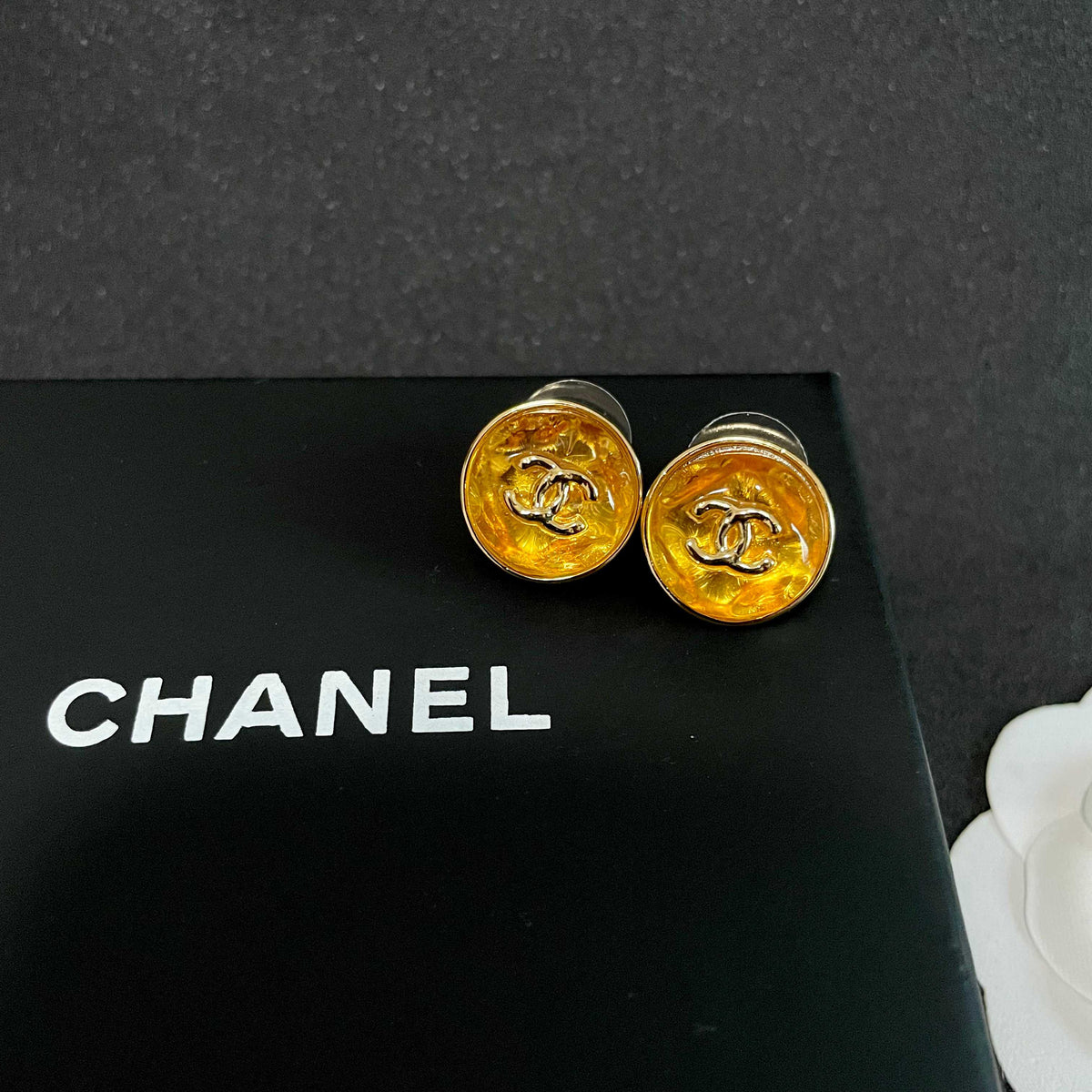 Signature Emblem Stud Earrings in Polished Metal-Tone – Design 100 detail view