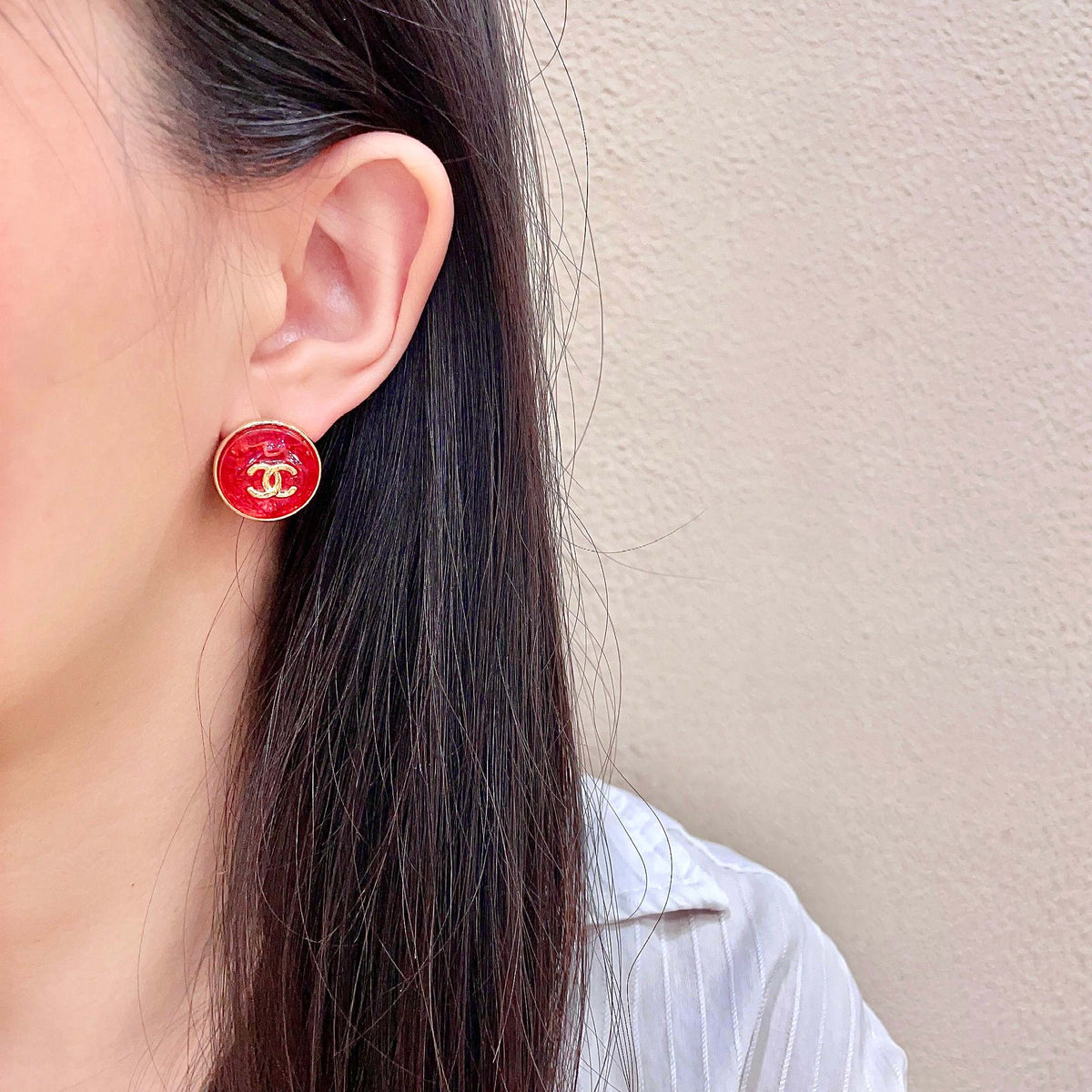 Signature Emblem Stud Earrings in Polished Metal-Tone – Design 099 detail view