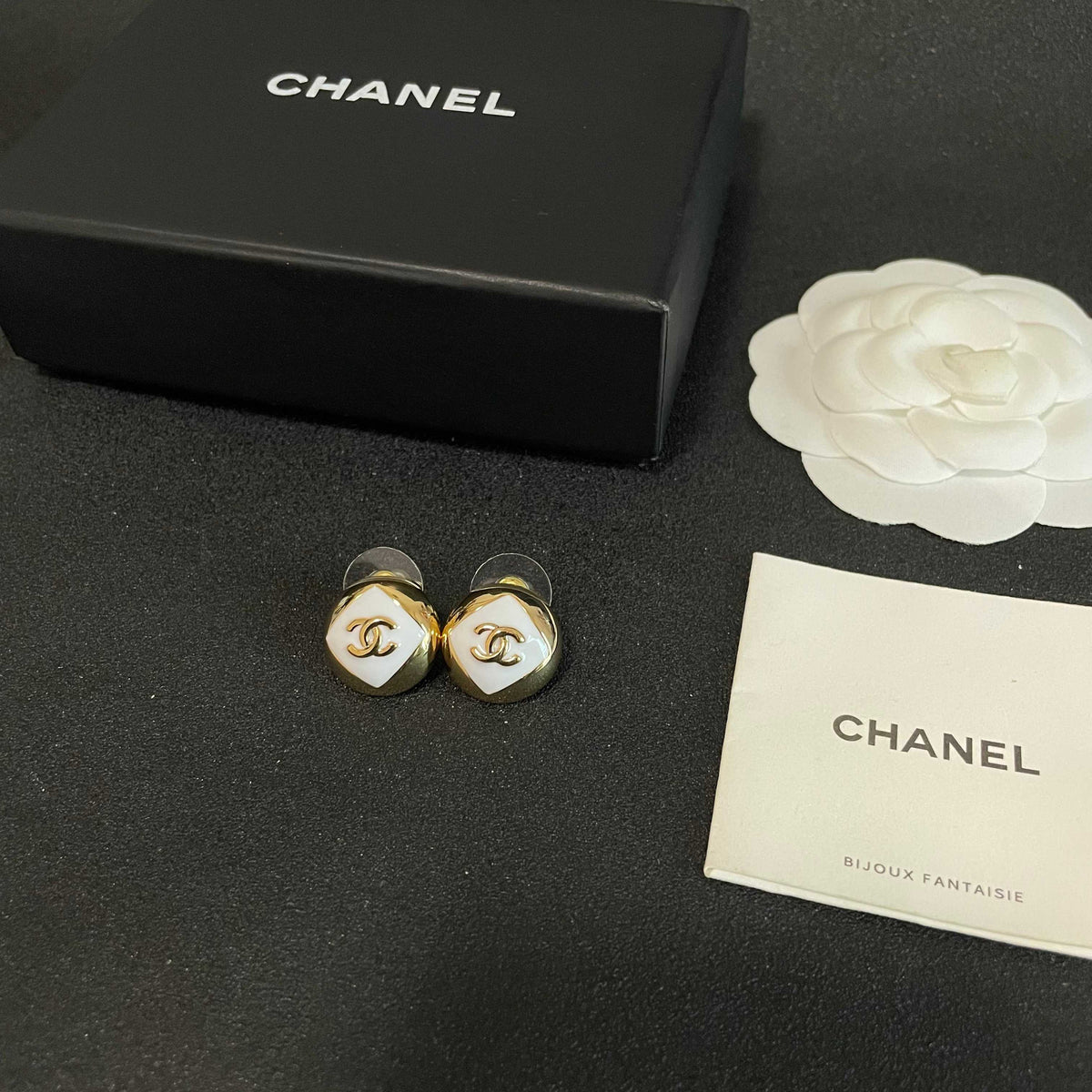 Signature Emblem Stud Earrings in Polished Metal-Tone – Design 096 close-up detail
