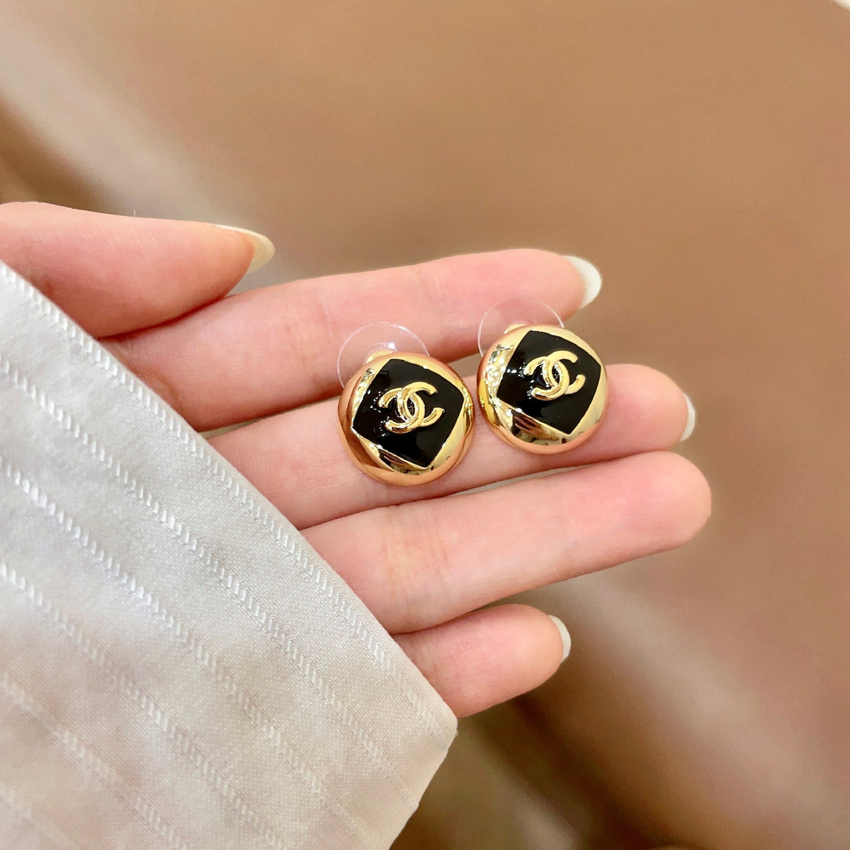 Signature Emblem Stud Earrings in Polished Metal-Tone – Design 095 side detail