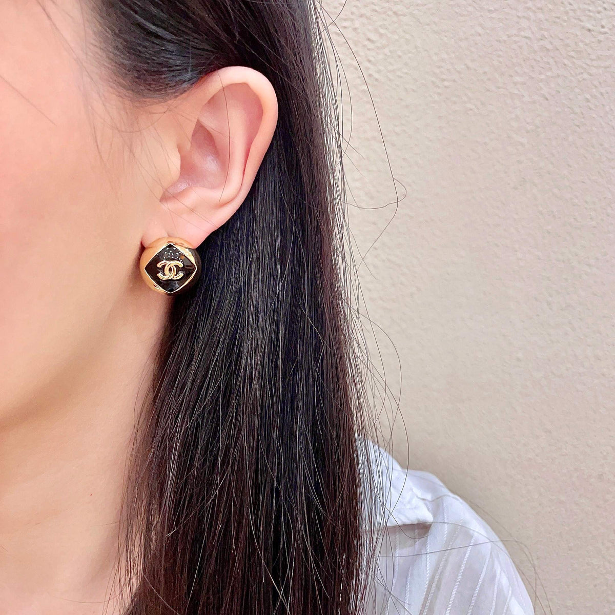 Signature Emblem Stud Earrings in Polished Metal-Tone – Design 095 detail view