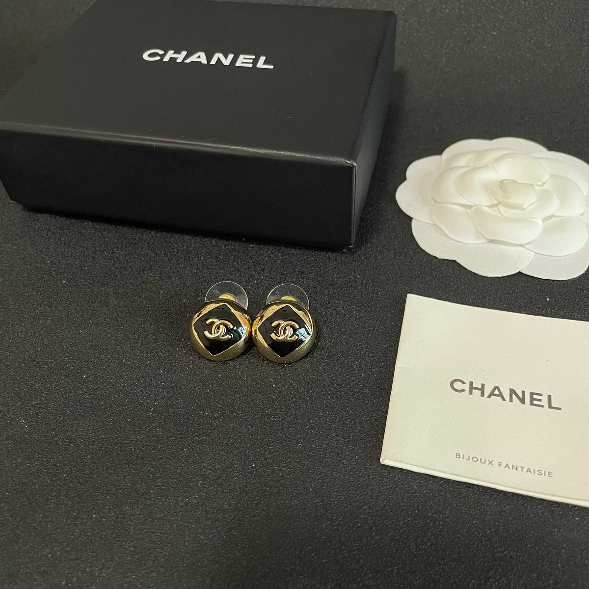Signature Emblem Stud Earrings in Polished Metal-Tone – Design 095 close-up detail