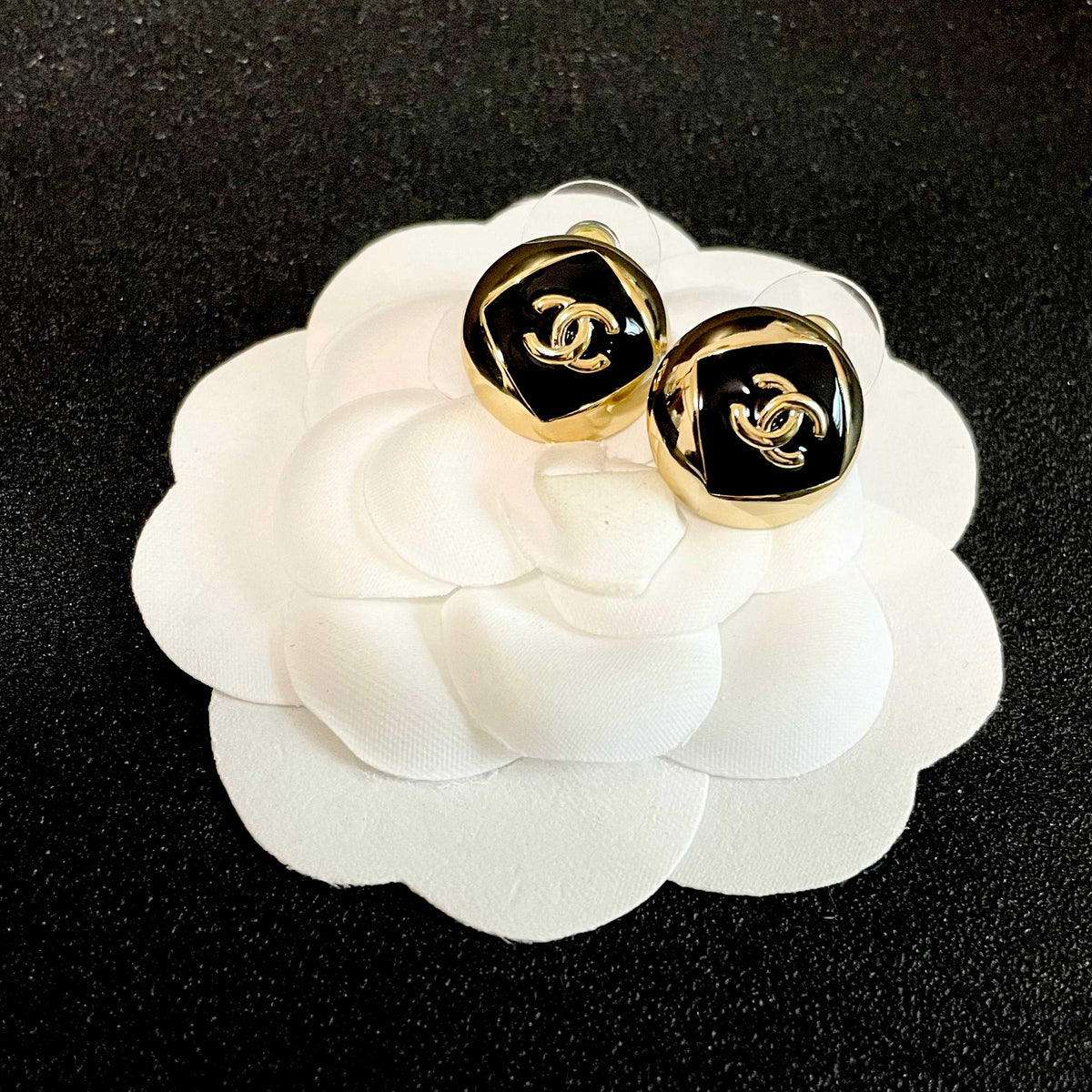 Signature Emblem Stud Earrings in Polished Metal-Tone – Design 095 front product view