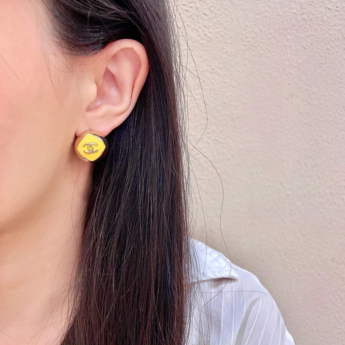 Signature Emblem Stud Earrings in Polished Metal-Tone – Design 094 detail view