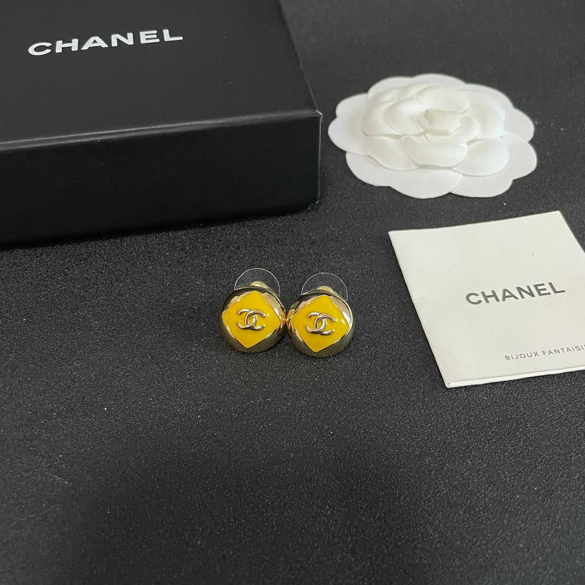 Signature Emblem Stud Earrings in Polished Metal-Tone – Design 094 styled product view
