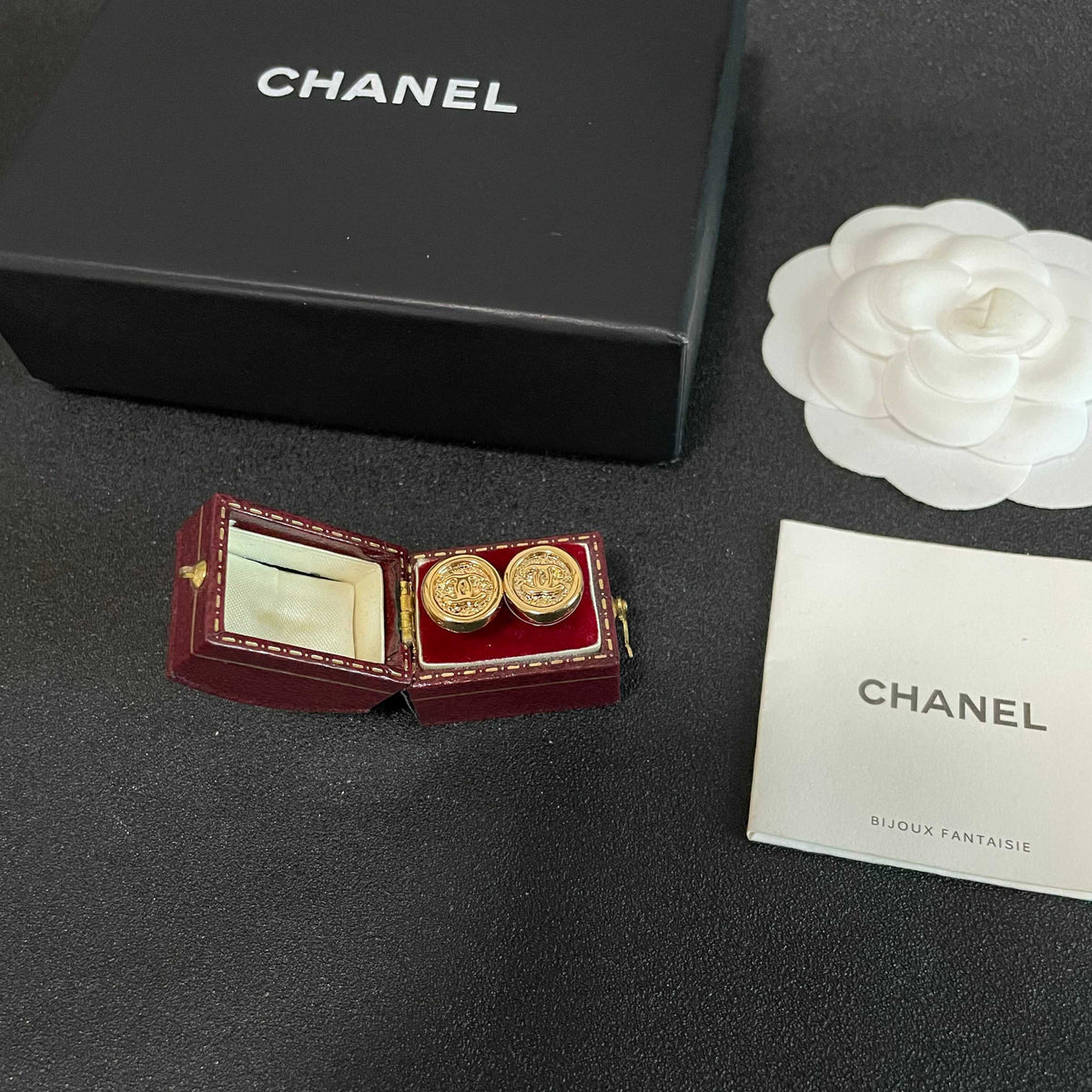 Signature Emblem Stud Earrings in Polished Metal-Tone – Design 093 close-up detail