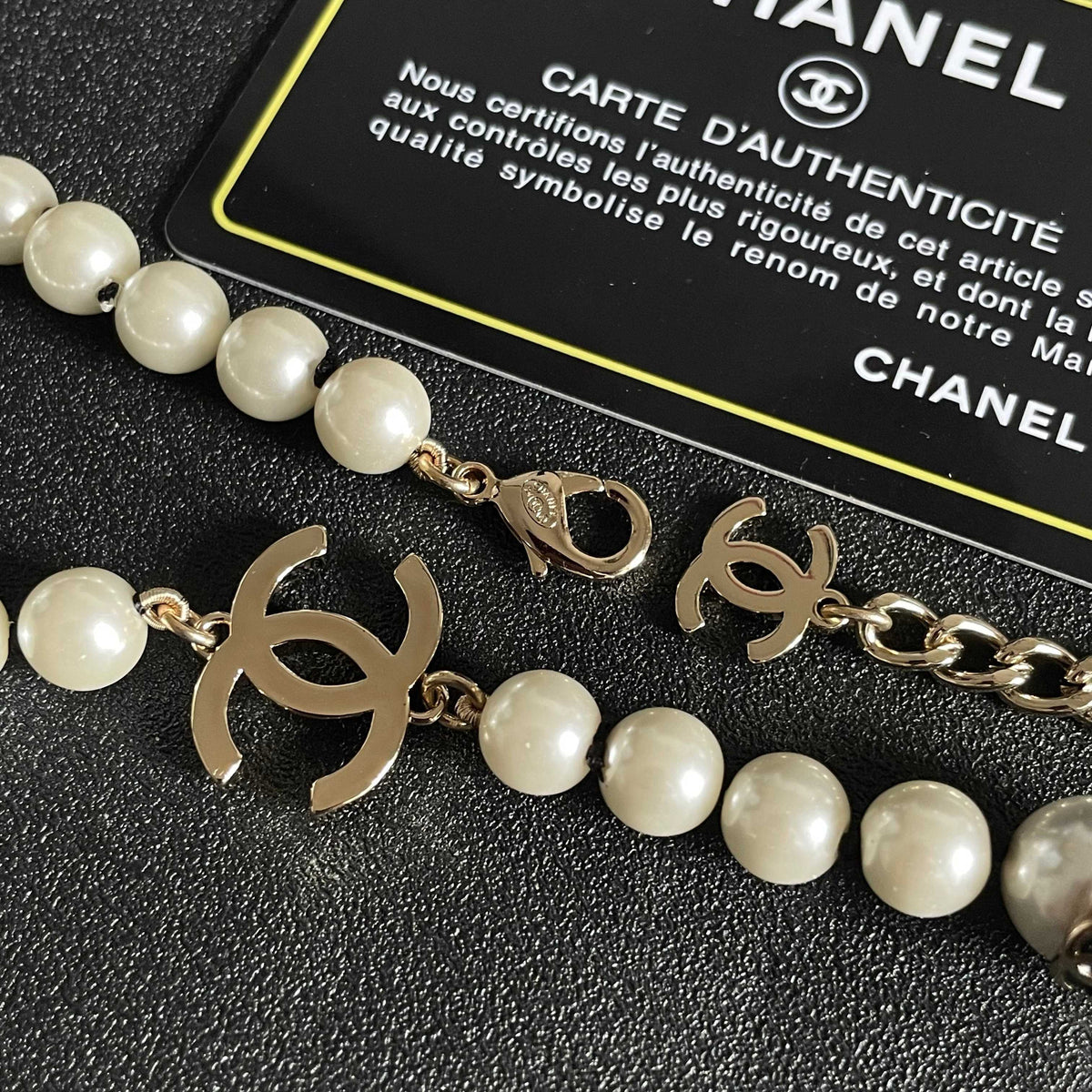 Double-C Emblem Pearl-Detail Pendant Necklace – Pearl Detail – Design 079 main product view