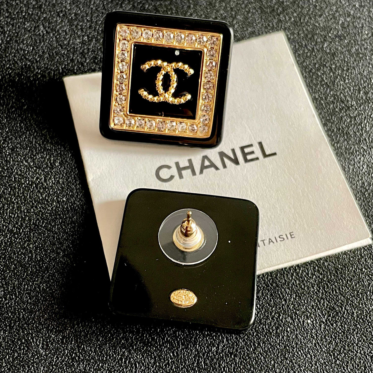 Double-C Emblem Stud Earrings in Polished Metal-Tone – Design 304 main product view
