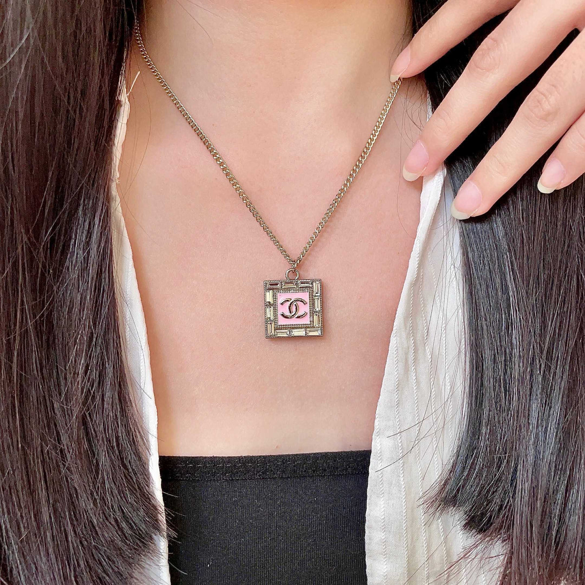 Double-C Emblem Pendant Necklace in Polished Metal-Tone – Design 078 main product view