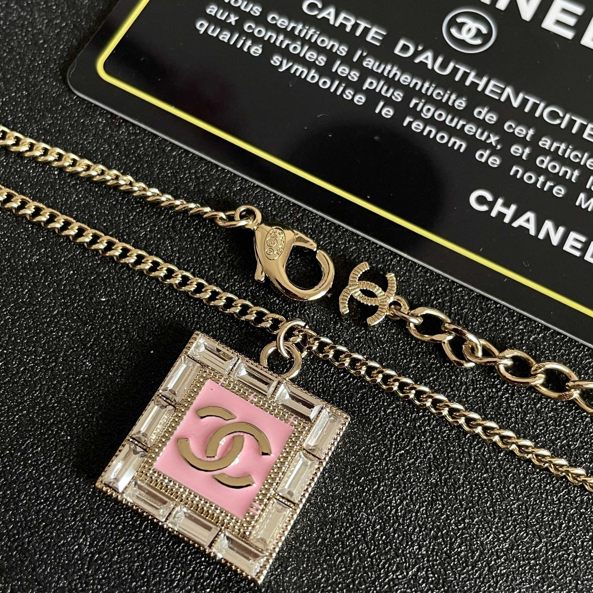 Double-C Emblem Pendant Necklace in Polished Metal-Tone – Design 008 main product view