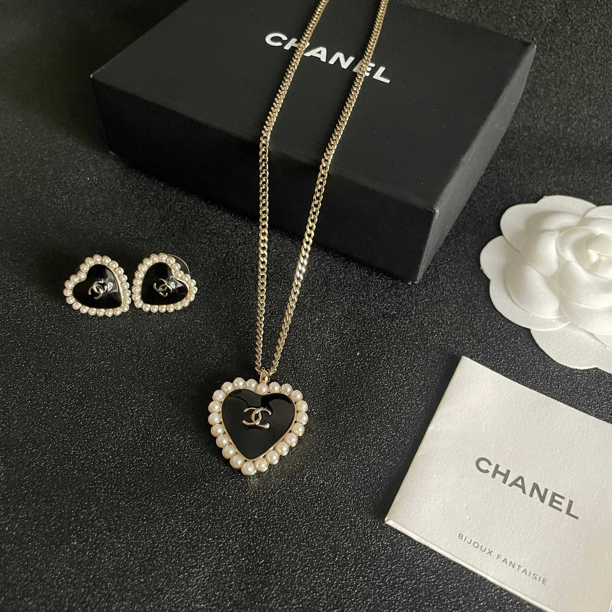 Double-C Emblem Pearl-Detail Pendant Necklace – Pearl Detail – Design 024 close-up detail