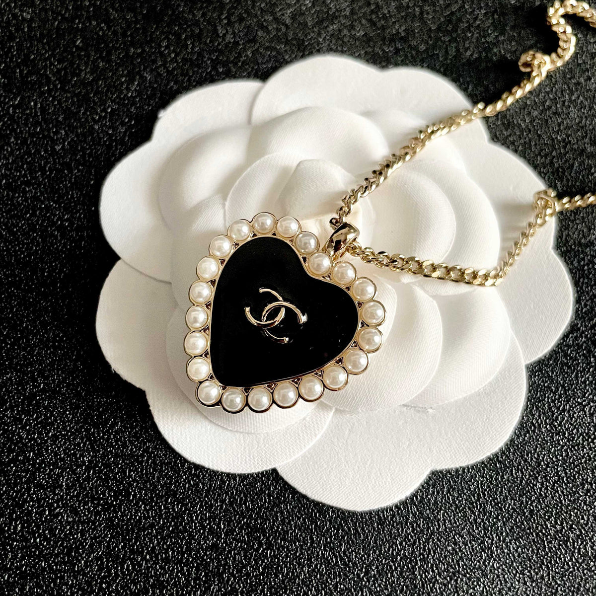 Double-C Emblem Pearl-Detail Pendant Necklace – Pearl Detail – Design 125 front product view