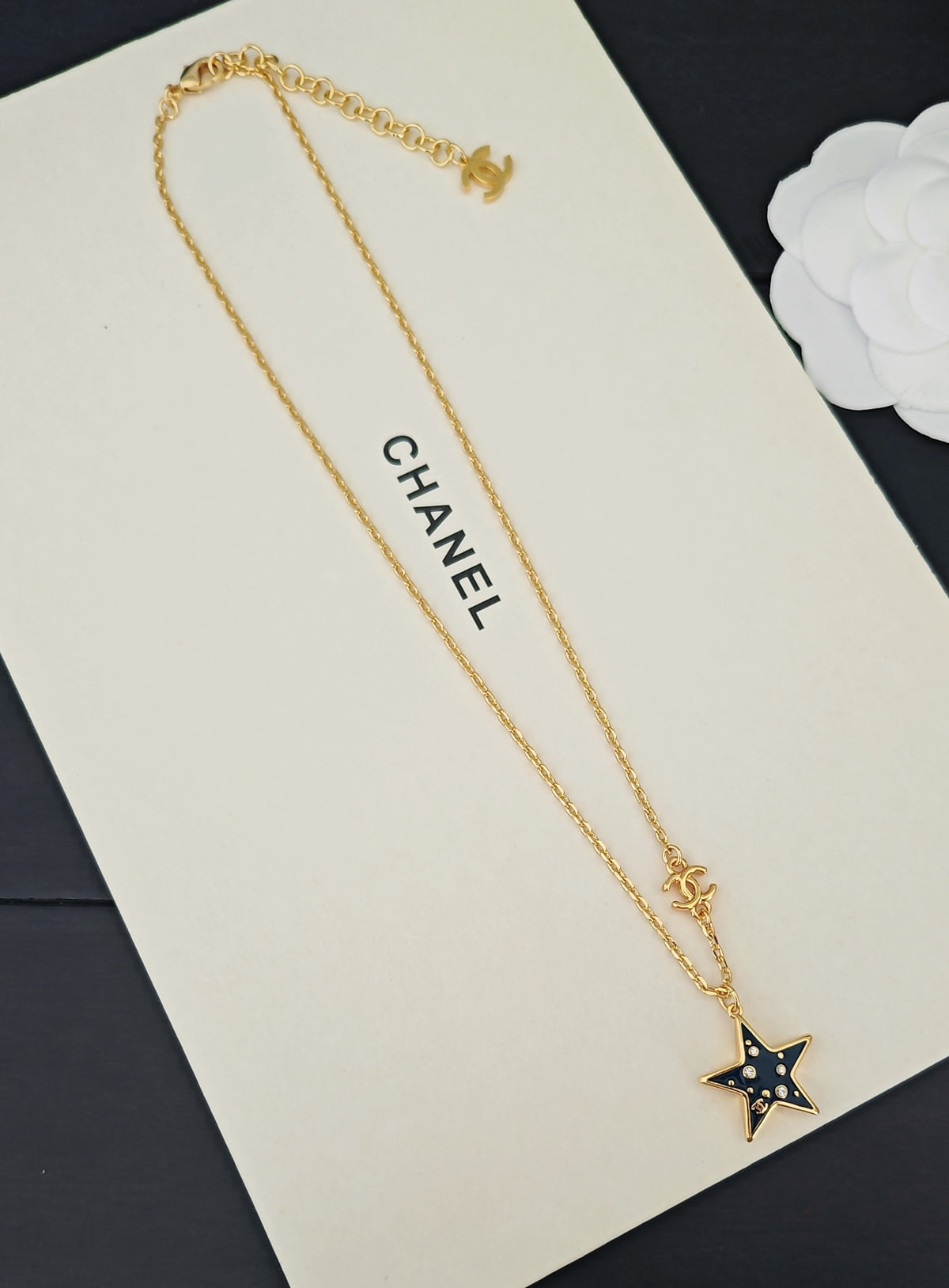 Signature Emblem Pendant Necklace in Gold-Tone – Blue Detail – Design 002 side detail