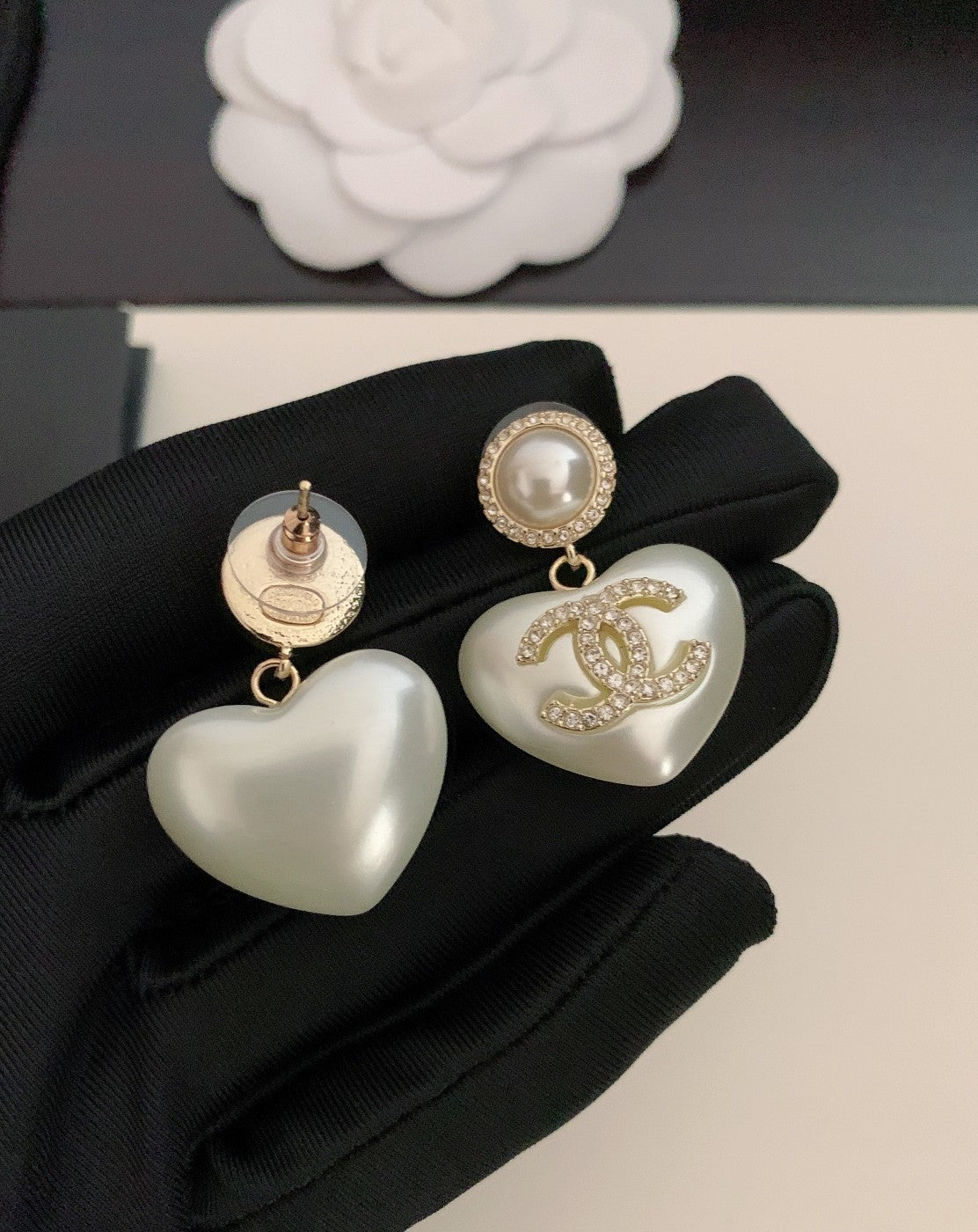 Heart Pearl-Detail Statement Earrings – Pearl Detail front product view