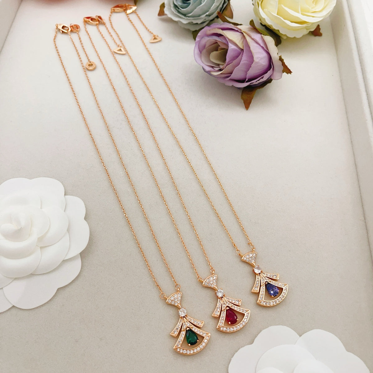 Geometric Emblem Pendant Necklace in Rose-Gold-Tone – Rose Gold Detail – Design 014 main product view