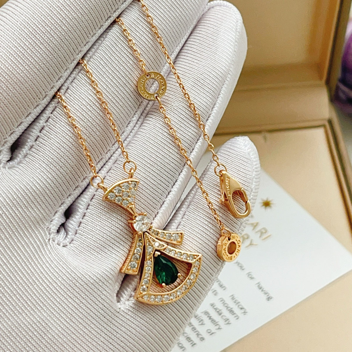 Geometric Emblem Pendant Necklace in Rose-Gold-Tone – Rose Gold Detail – Design 014 side detail