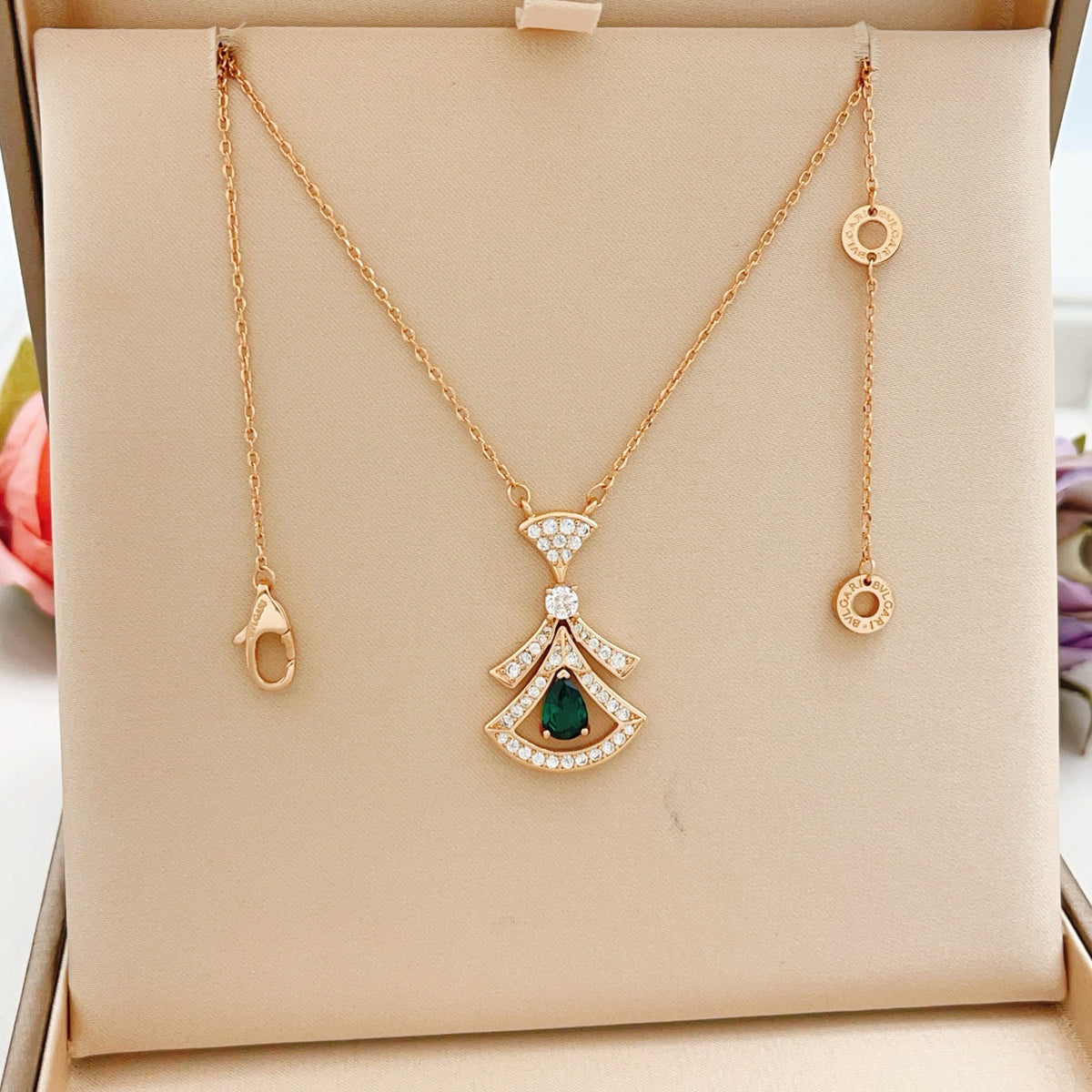 Geometric Emblem Pendant Necklace in Rose-Gold-Tone – Rose Gold Detail – Design 014 main product view