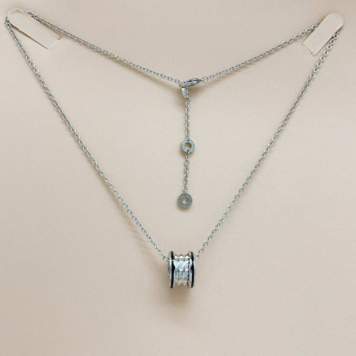 Geometric Emblem Pendant Necklace in Silver-Tone – Design 004 styled product view