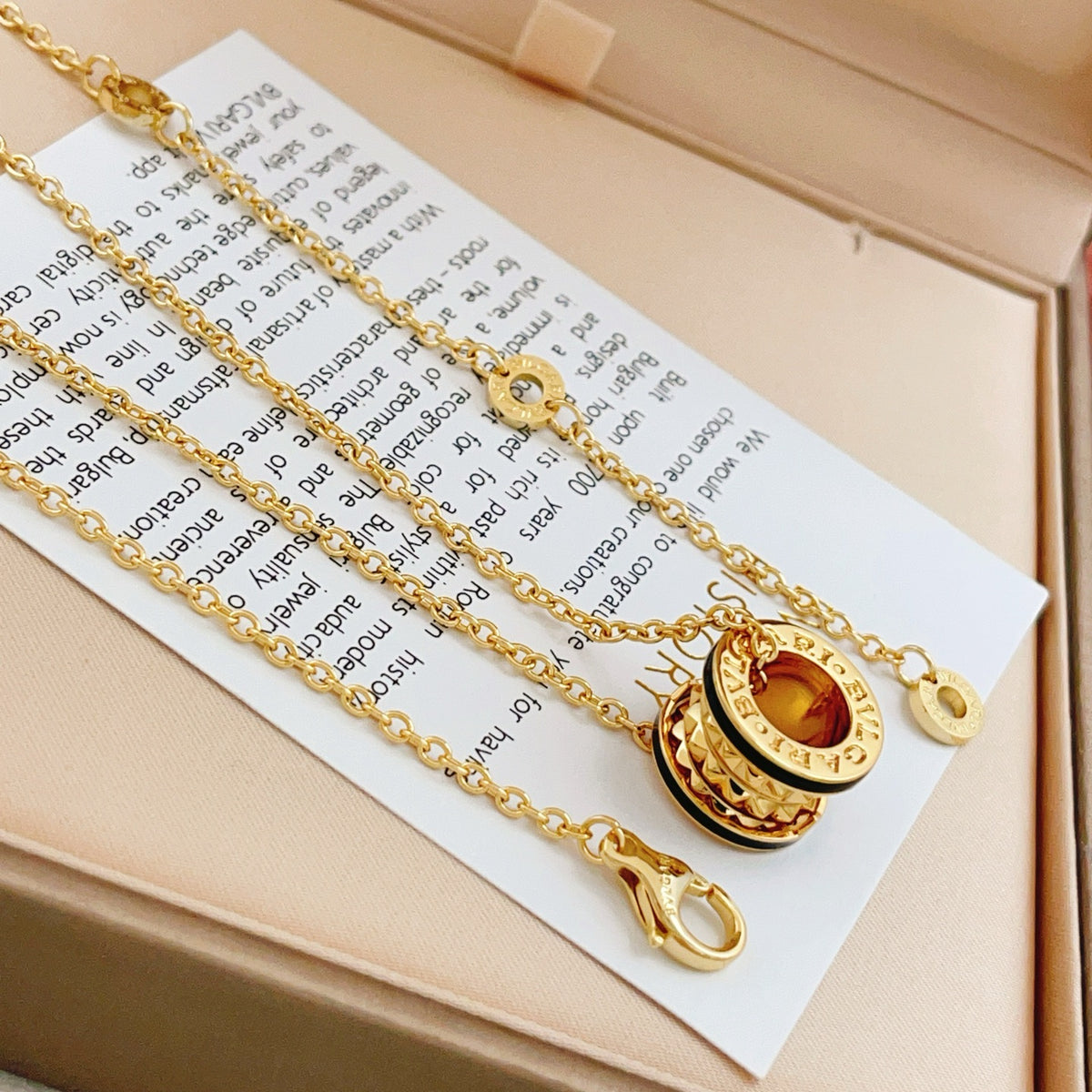 Geometric Emblem Pendant Necklace in Gold-Tone – Design 008 detail view