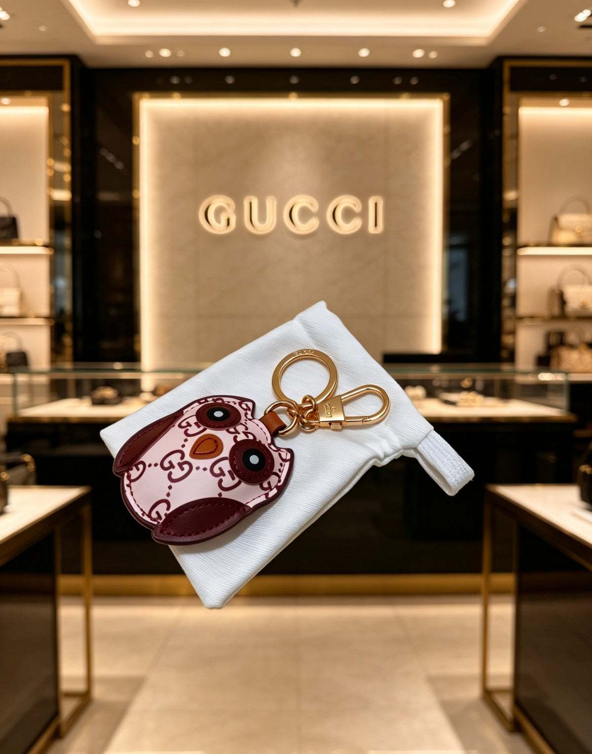 Double-G Emblem Keychain in Gold-Tone – Design 002 detail view
