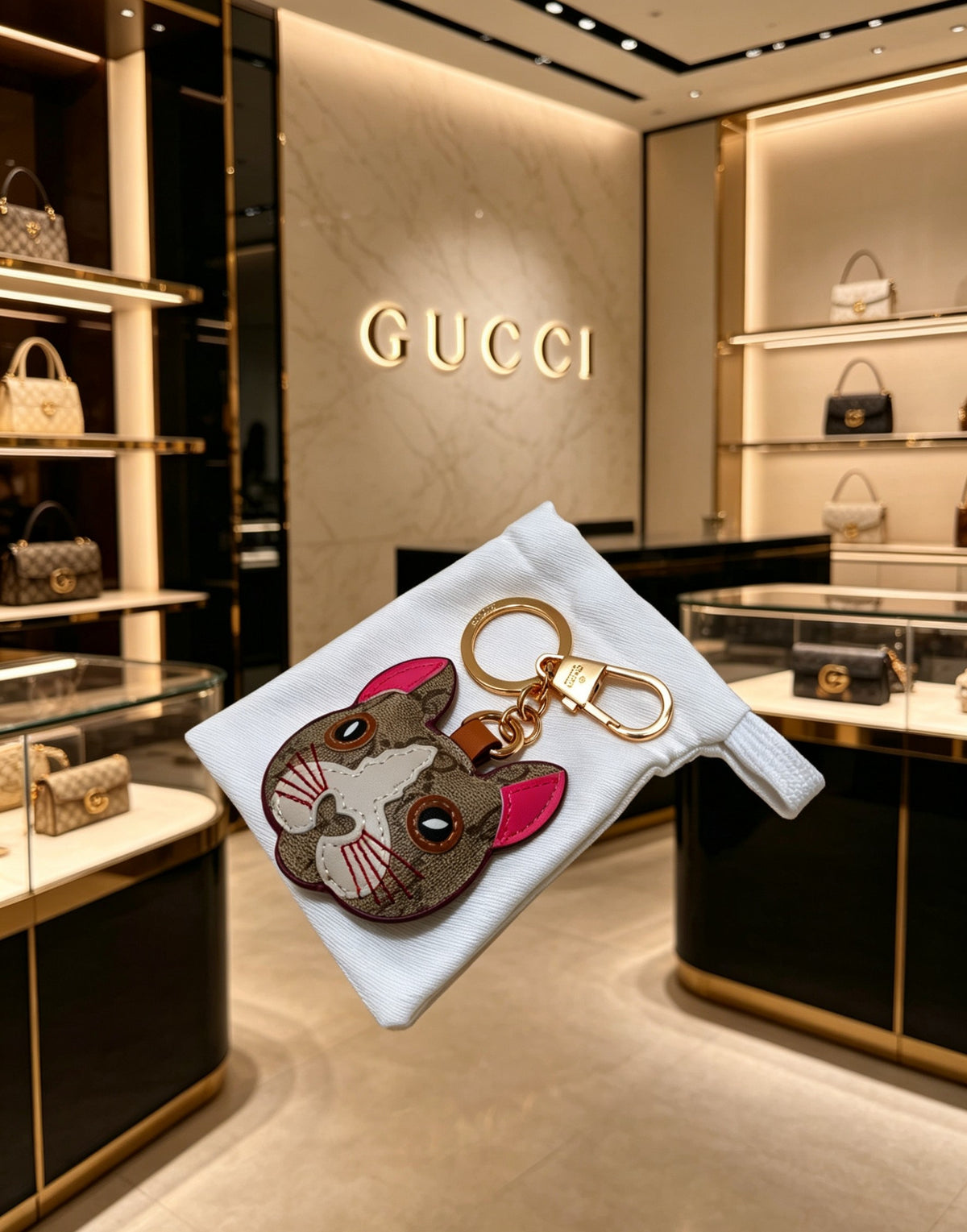 Double-G Emblem Keychain in Gold-Tone – Design 001 detail view