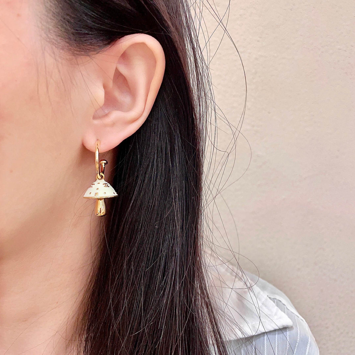 Signature Emblem Stud Earrings in Polished Metal-Tone – Design 117 detail view