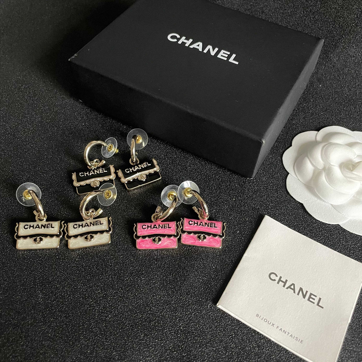 Double-C Emblem Stud Earrings in Polished Metal-Tone – Design 445 side detail