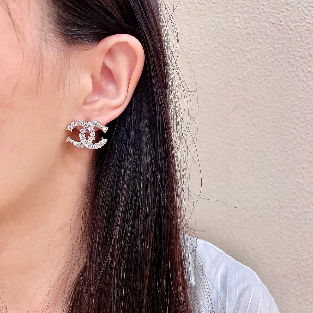 Signature Emblem Stud Earrings in Polished Metal-Tone – Design 115 detail view