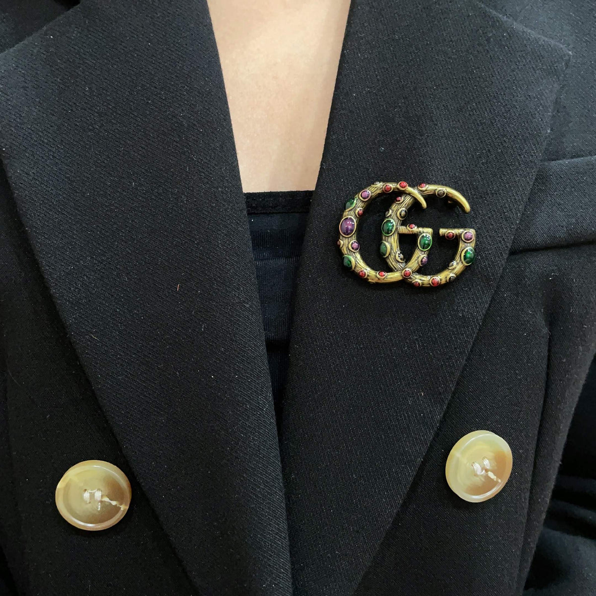 Geometric Emblem Brooch in Polished Metal-Tone – Design 006 front product view