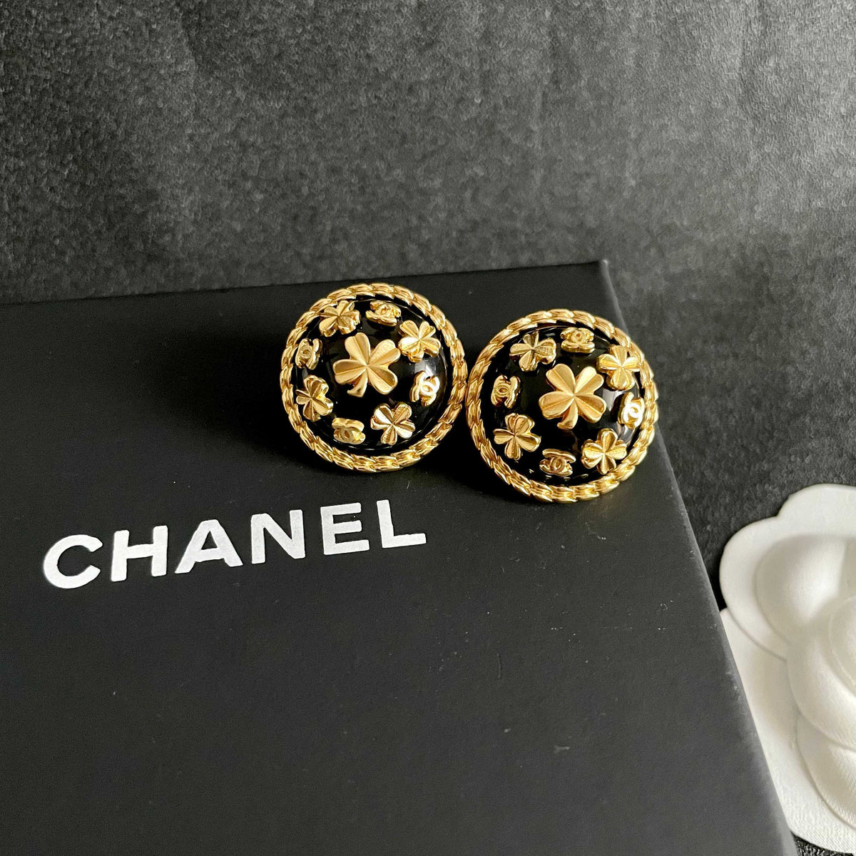 Camellia Stud Earrings in Polished Metal-Tone – Camellia Detail – Design 019 detail view