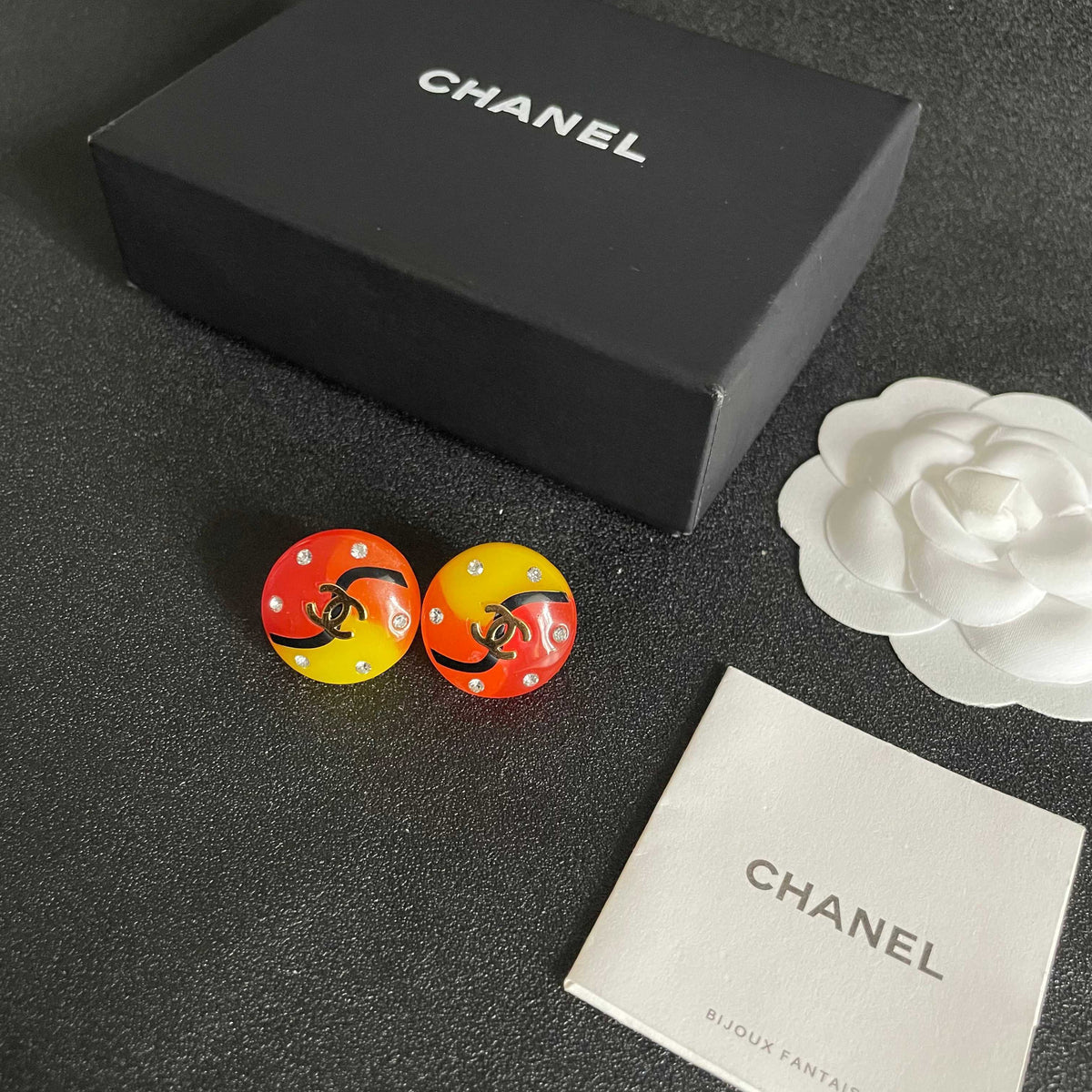Double-C Emblem Stud Earrings in Polished Metal-Tone – Design 419 close-up detail