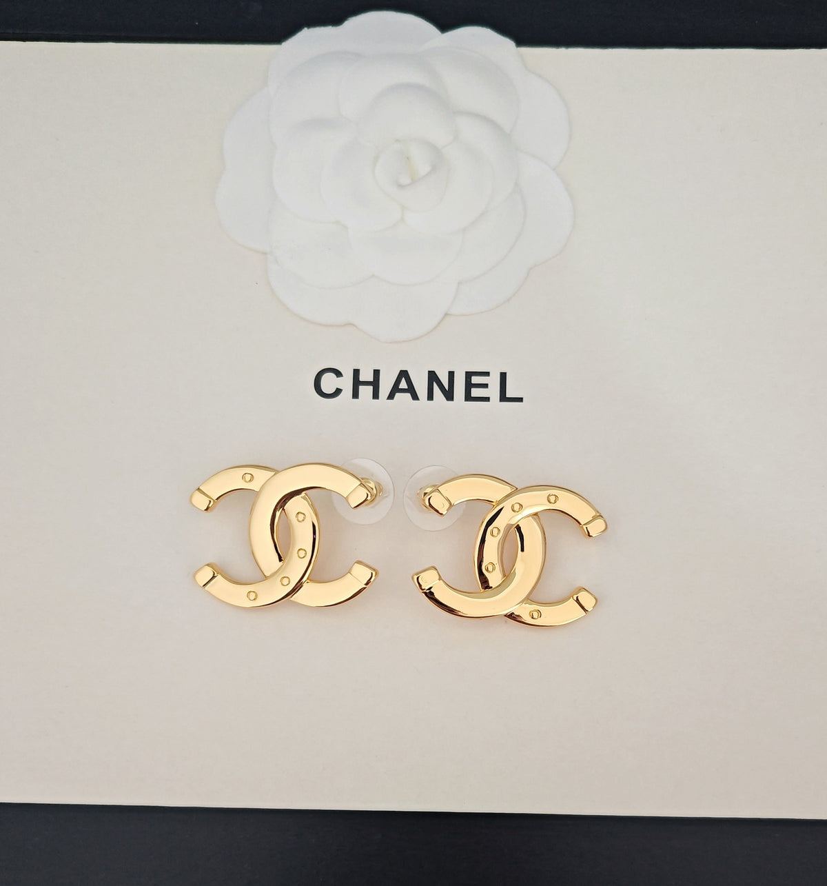 Signature Emblem Stud Earrings in Gold-Tone – Design 073 main product view