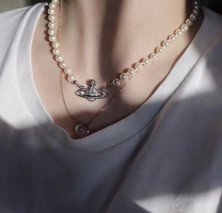 Orb Pendant Necklace in Polished Metal-Tone – Pearl Detail – Design 025 front product view