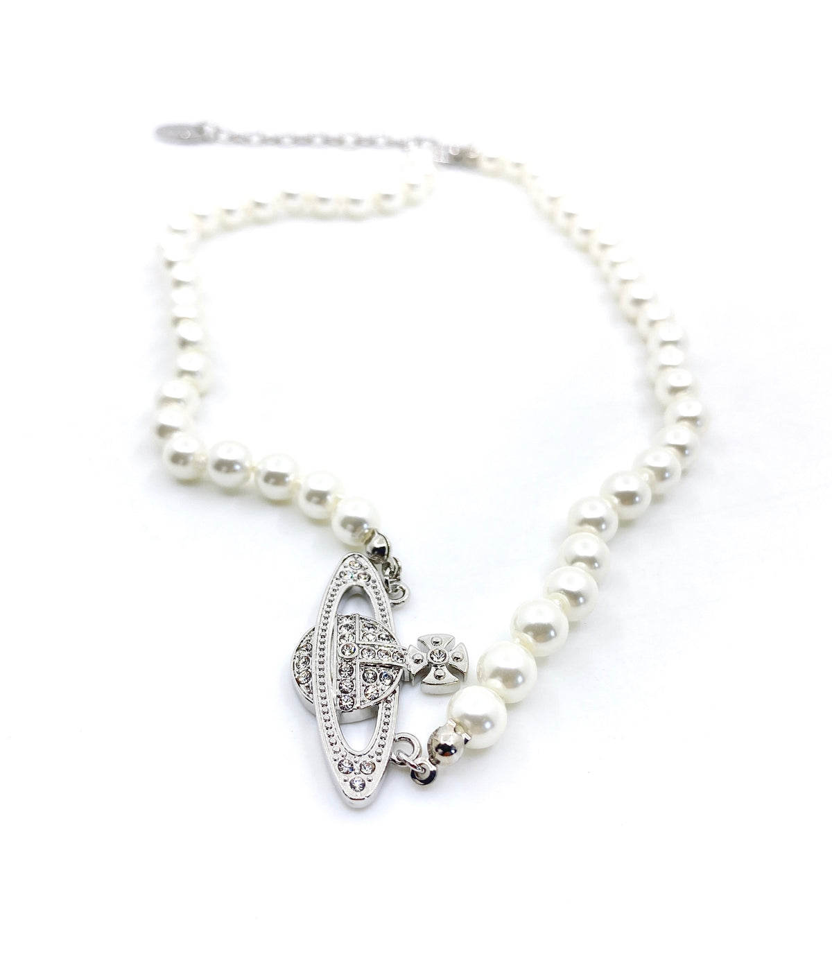 Orb Pendant Necklace in Polished Metal-Tone – Pearl Detail – Design 025 side detail
