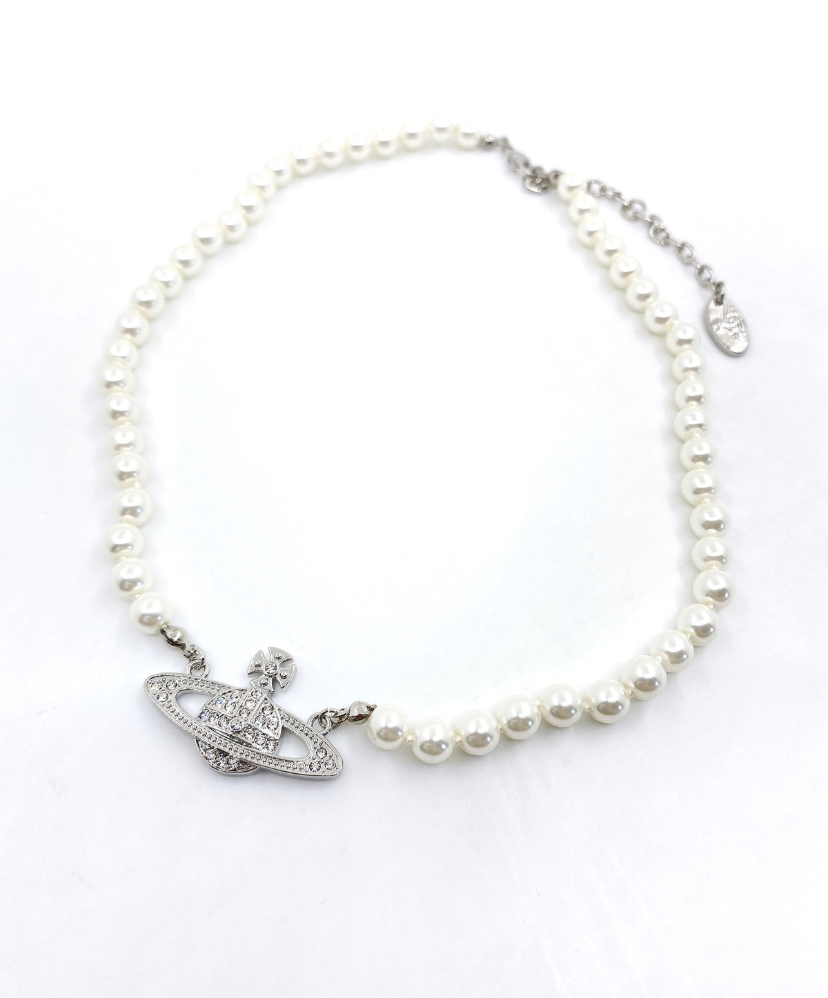 Orb Pendant Necklace in Polished Metal-Tone – Pearl Detail – Design 025 main product view