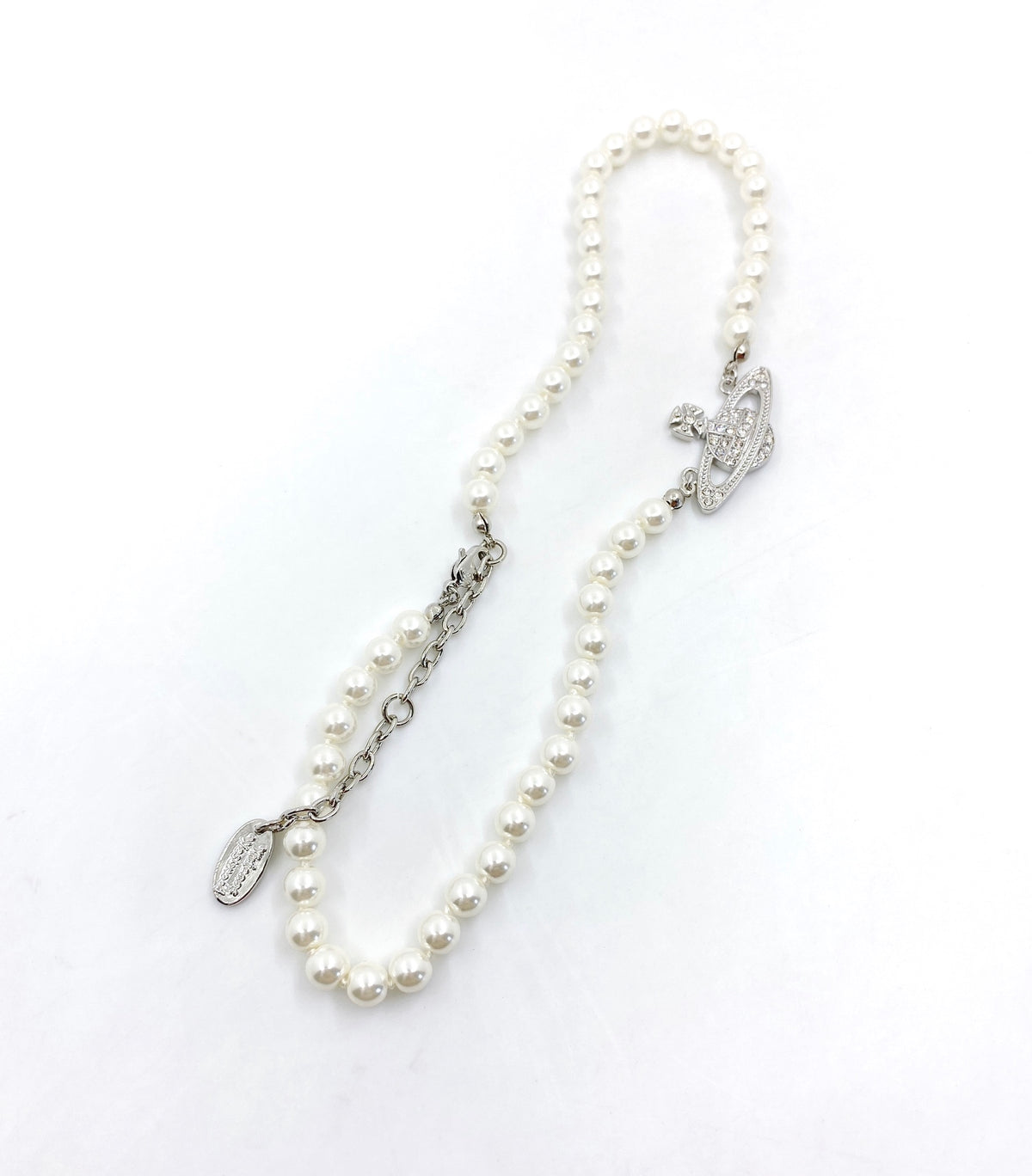 Orb Pendant Necklace in Polished Metal-Tone – Pearl Detail – Design 025 front product view