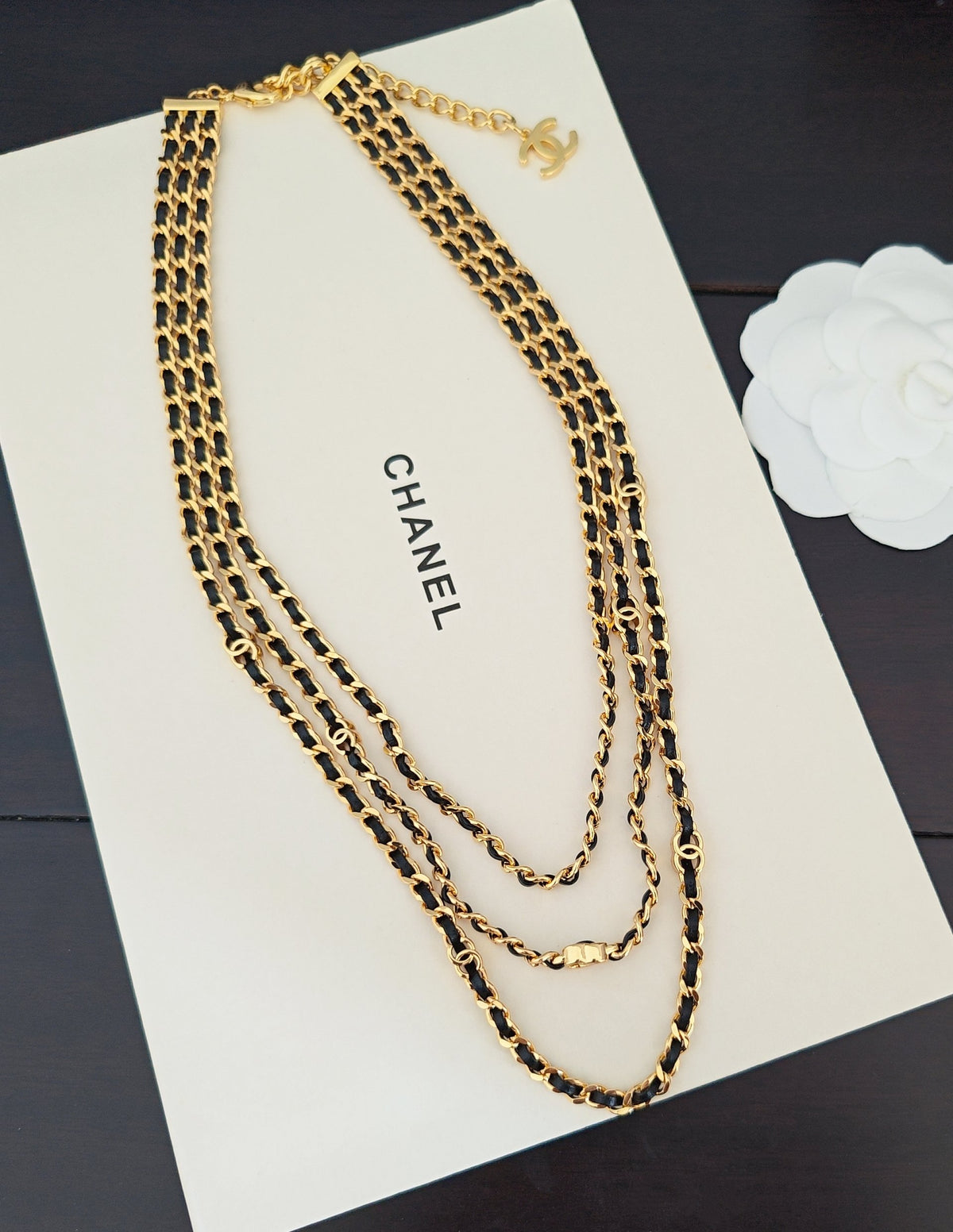 Signature Emblem Pendant Necklace in Gold-Tone – Black Detail – Design 019 side detail