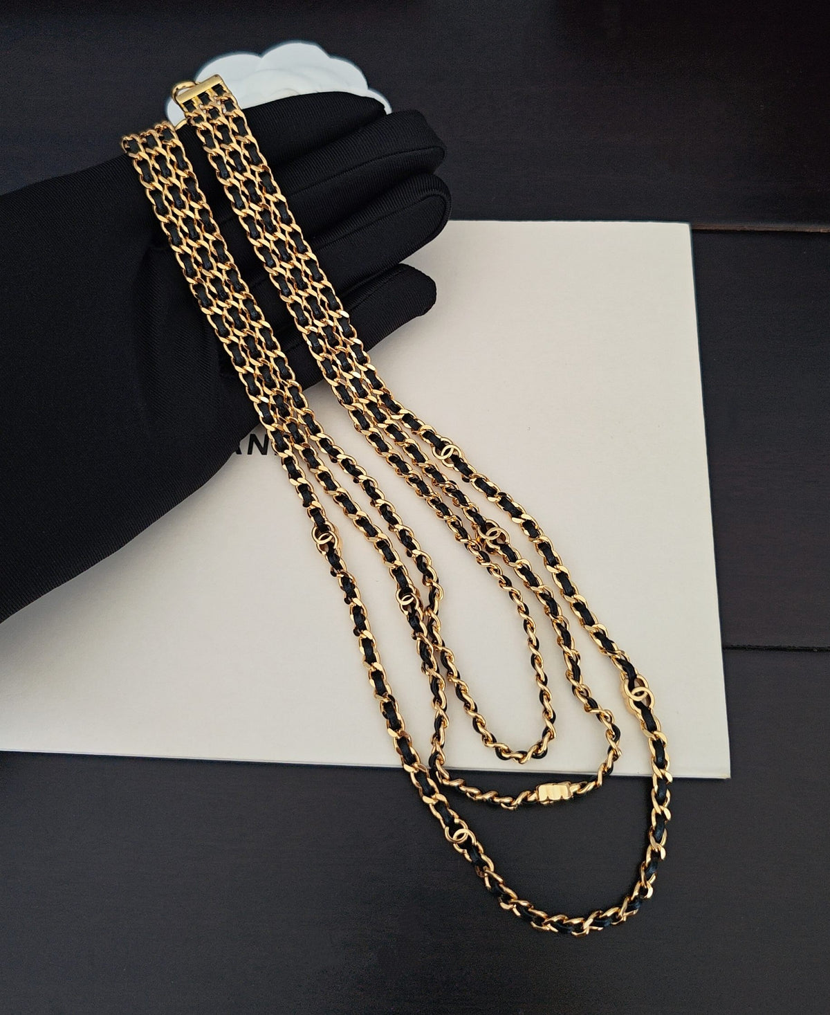 Signature Emblem Pendant Necklace in Gold-Tone – Black Detail – Design 019 main product view