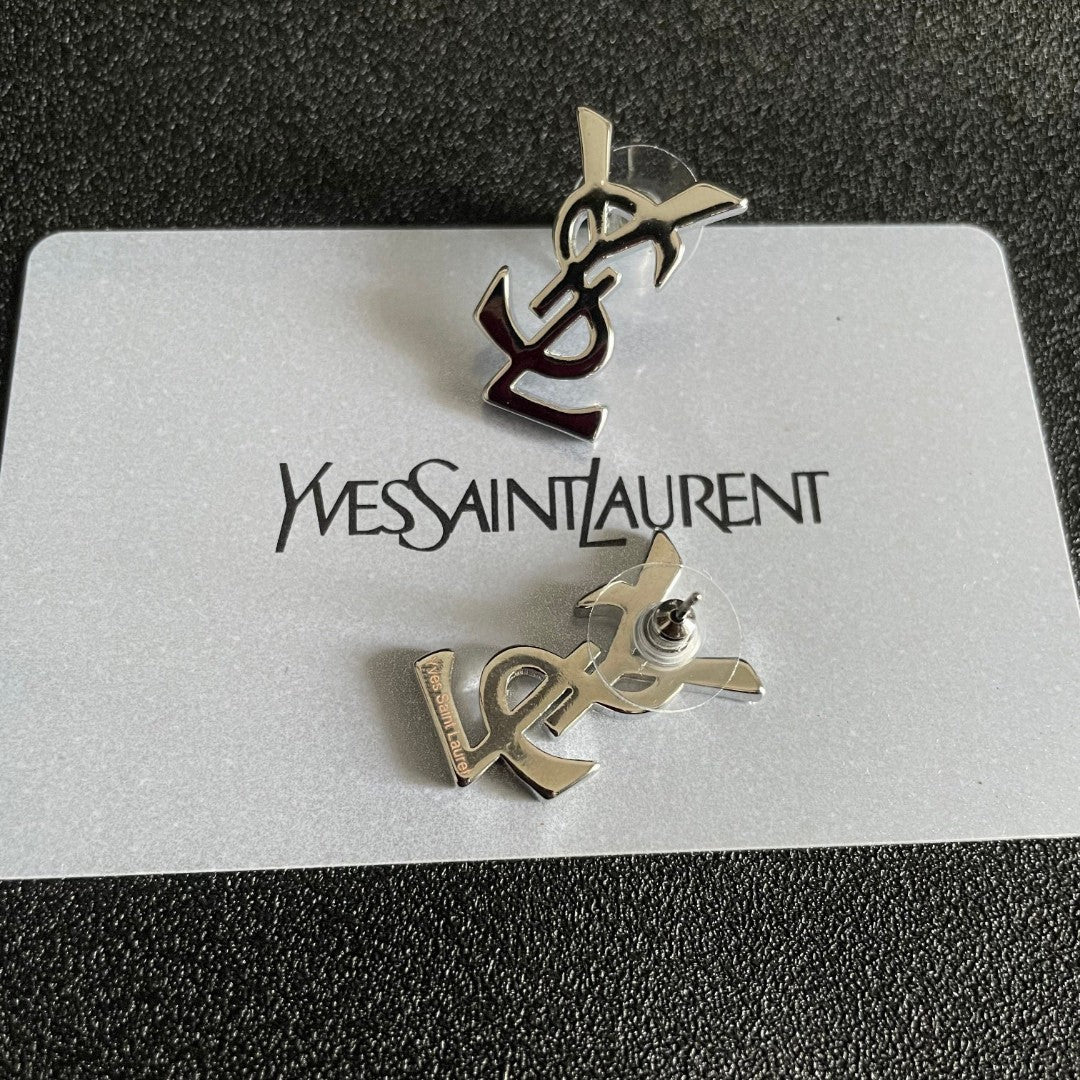 Letter Emblem Stud Earrings in Polished Metal-Tone – Design 020 main product view
