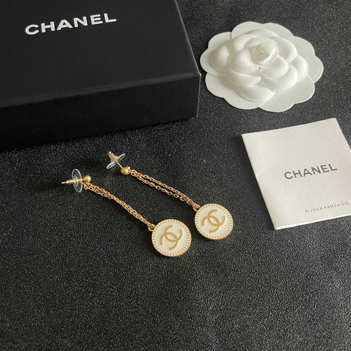 Double-C Emblem Statement Earrings in Polished Metal-Tone – Design 064 close-up detail