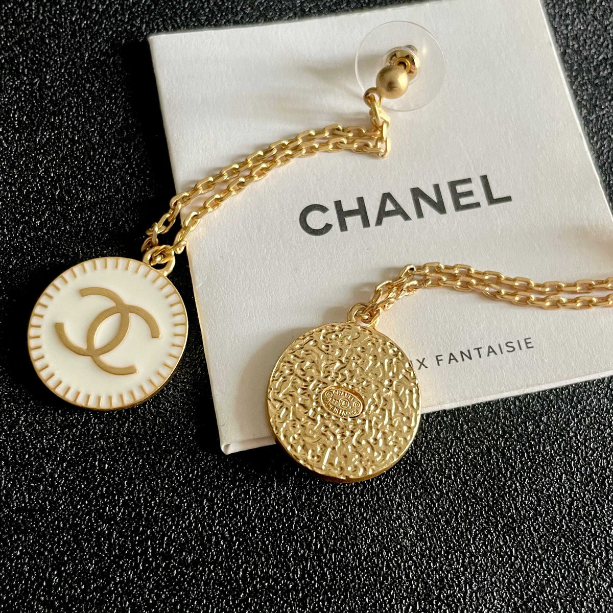 Double-C Emblem Statement Earrings in Polished Metal-Tone – Design 064 styled product view