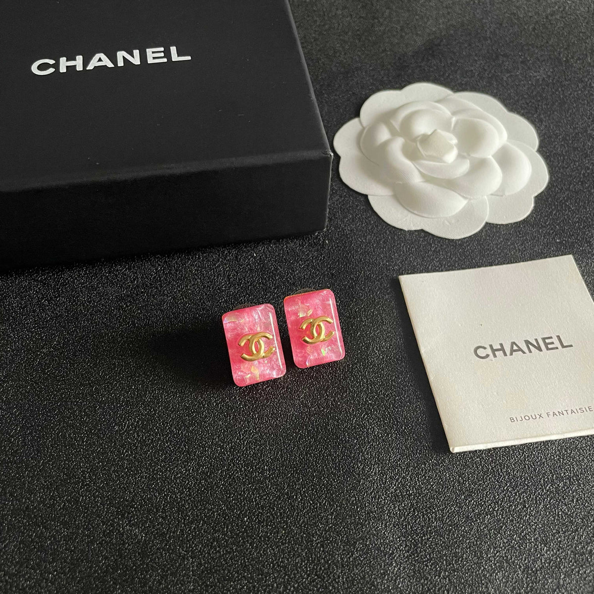 Double-C Emblem Stud Earrings in Polished Metal-Tone – Design 409 styled product view