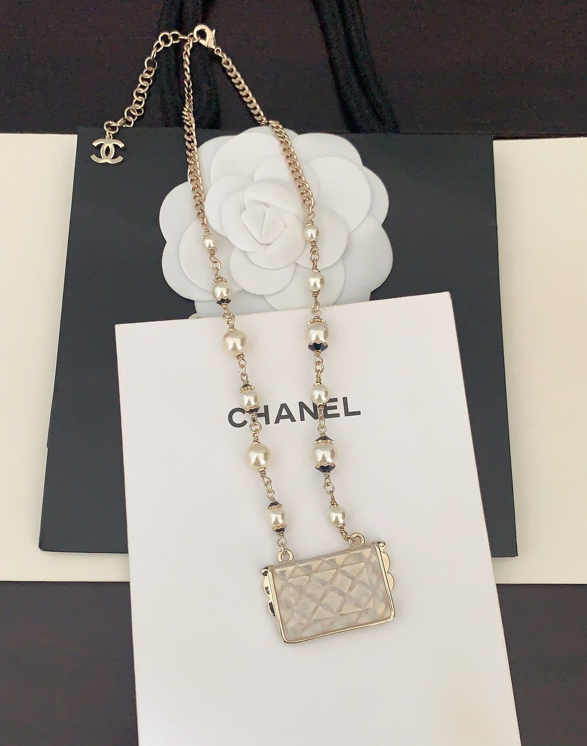 Signature Emblem Pendant Necklace in Gold-Tone – Black Detail – Design 018 detail view